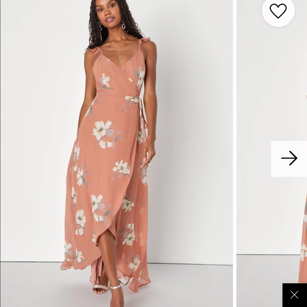 Rusty Rose Floral Print High-Low Wrap Dress